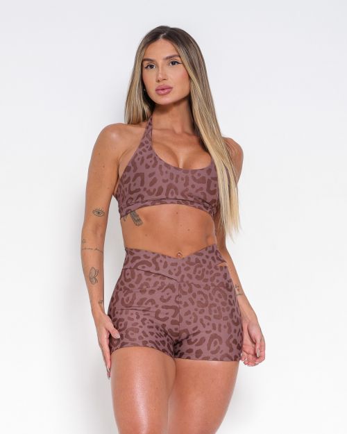 Conjunto Short Básico Cós Cruzado New Onça Fit + Top Jhully