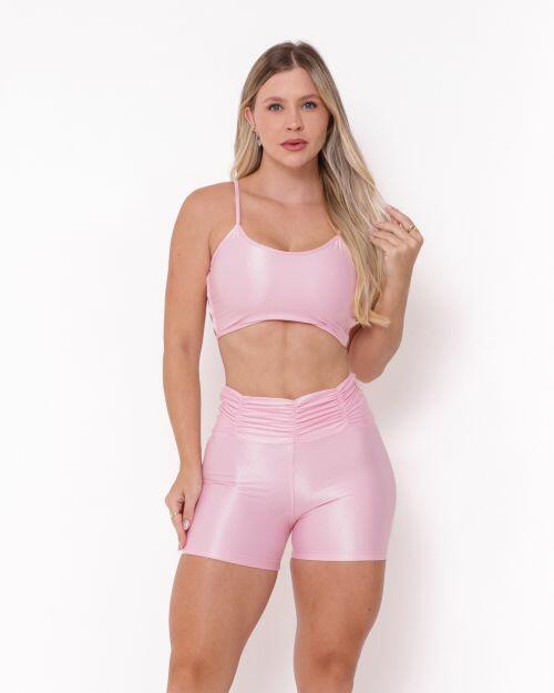 Conjunto Short Básico Cós Franzido Compressão + Top Marta