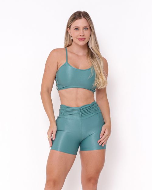 Conjunto Short Básico Cós Franzido Compressão + Top Marta