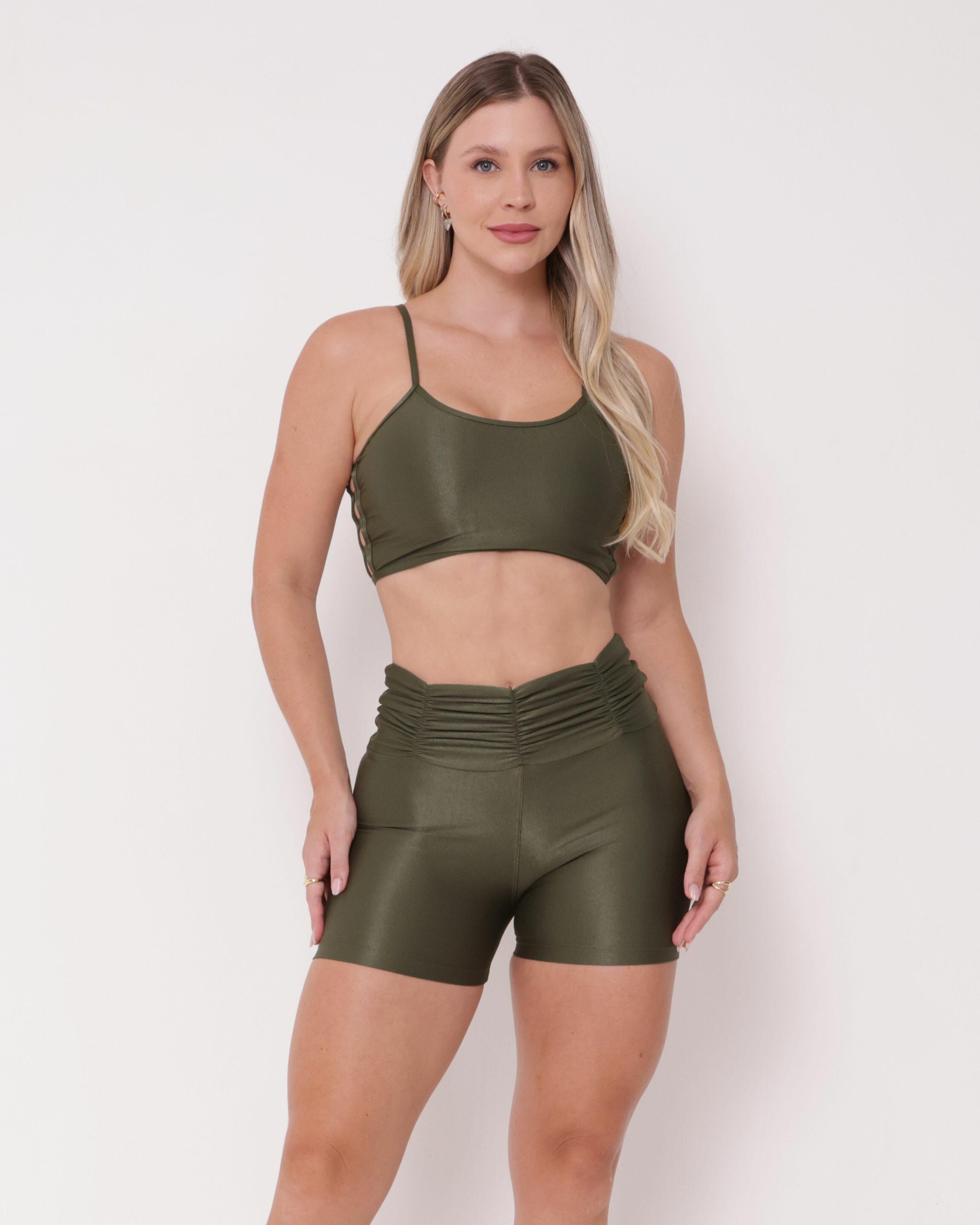 Conjunto Short Básico Cós Franzido Compressão + Top Marta