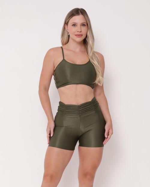 Conjunto Short Básico Cós Franzido Compressão + Top Marta