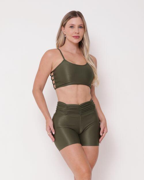 Conjunto Short Básico Cós Franzido Compressão + Top Marta