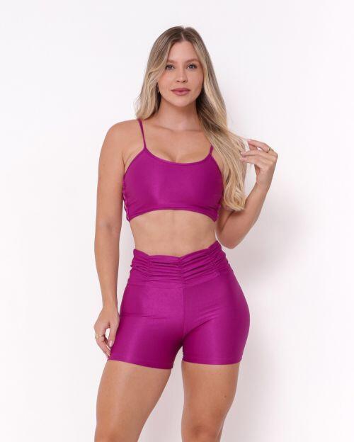Conjunto Short Básico Cós Franzido Compressão + Top Marta