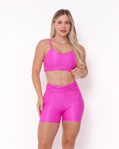 Conjunto Short Básico Cós Franzido Compressão + Top Marta
