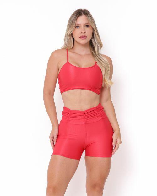 Conjunto Short Básico Cós Franzido Compressão + Top Marta
