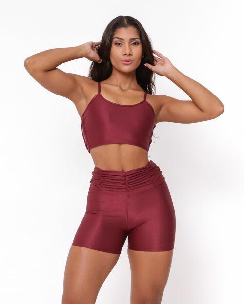 Conjunto Short Básico Cós Franzido Compressão + Top Marta