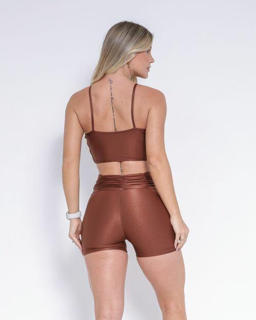 Conjunto Short Básico Cós Franzido Compressão + Top Marta