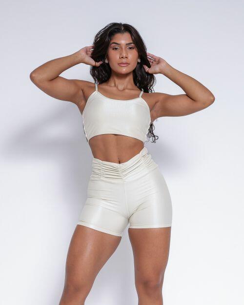 Conjunto Short Básico Cós Franzido Compressão + Top Marta