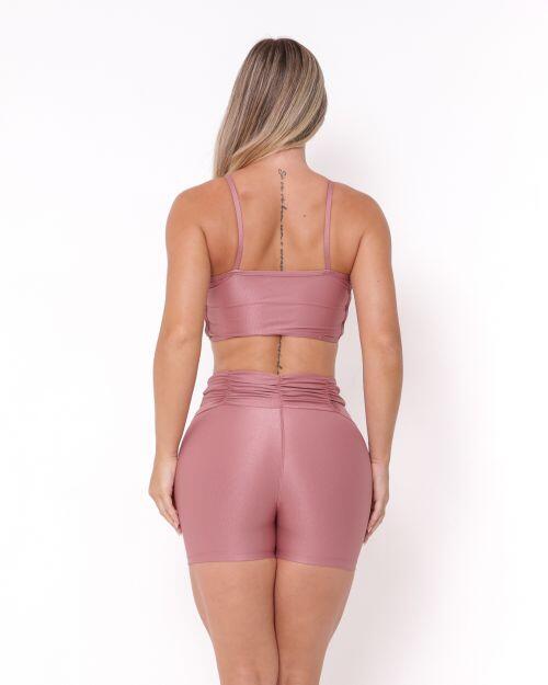 Conjunto Short Básico Cós Franzido Compressão + Top Marta