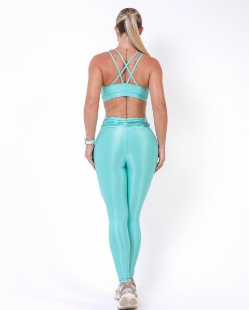 Conjunto Calça Básica Cós Franzido Compressão + Top Lu