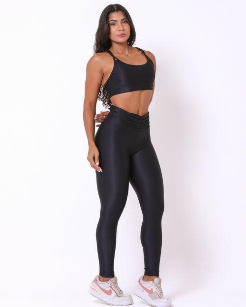 Conjunto Calça Básica Cós Franzido Compressão + Top Lu