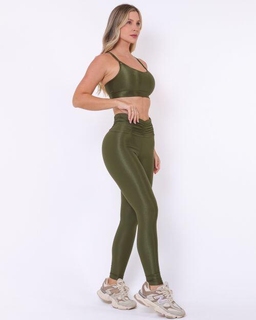 Conjunto Calça Básica Cós Franzido Compressão + Top Lu