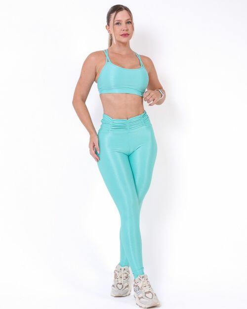 Conjunto Calça Básica Cós Franzido Compressão + Top Lu