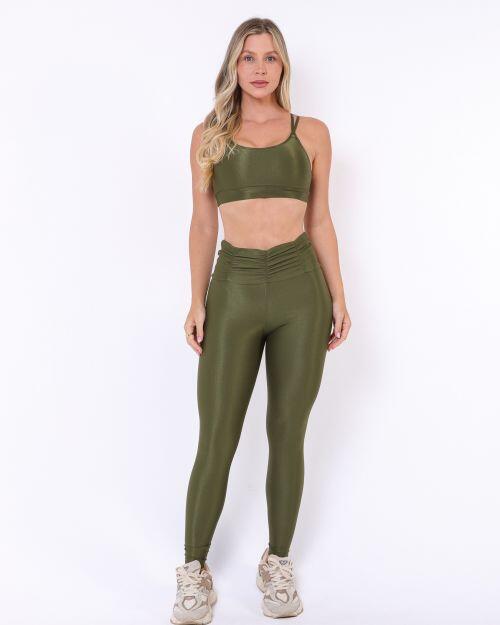 Conjunto Calça Básica Cós Franzido Compressão + Top Lu
