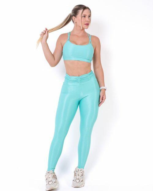 Conjunto Calça Básica Cós Franzido Compressão + Top Lu