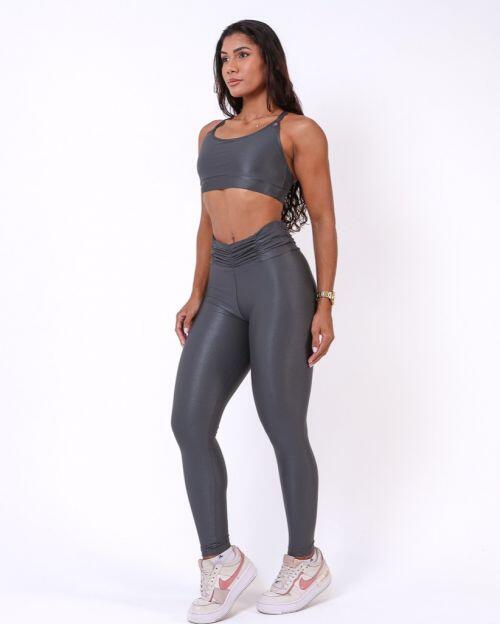 Conjunto Calça Básica Cós Franzido Compressão + Top Lu