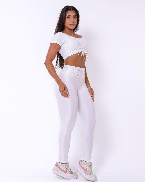 Conjunto Cal�a B�sica C�s Franzido Compress�o + Top Manguinha