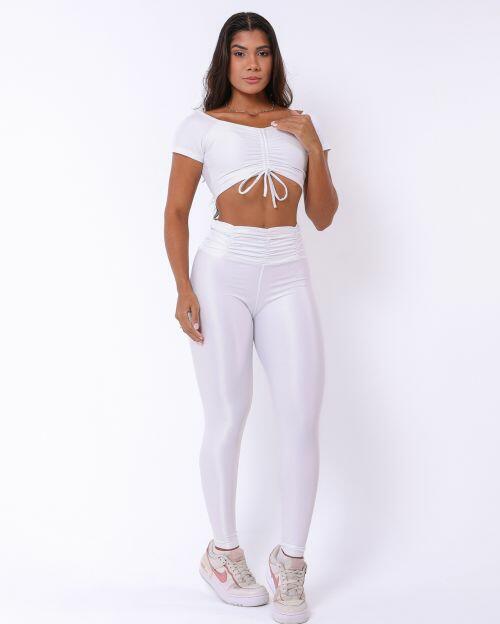Conjunto Cal�a B�sica C�s Franzido Compress�o + Top Manguinha