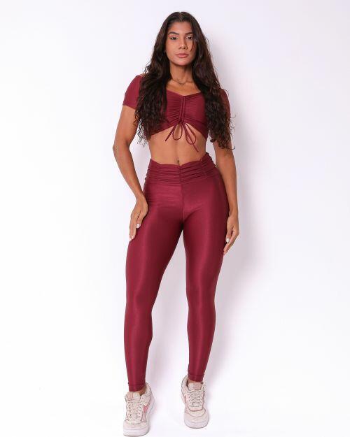 Conjunto Cal�a B�sica C�s Franzido Compress�o + Top Manguinha