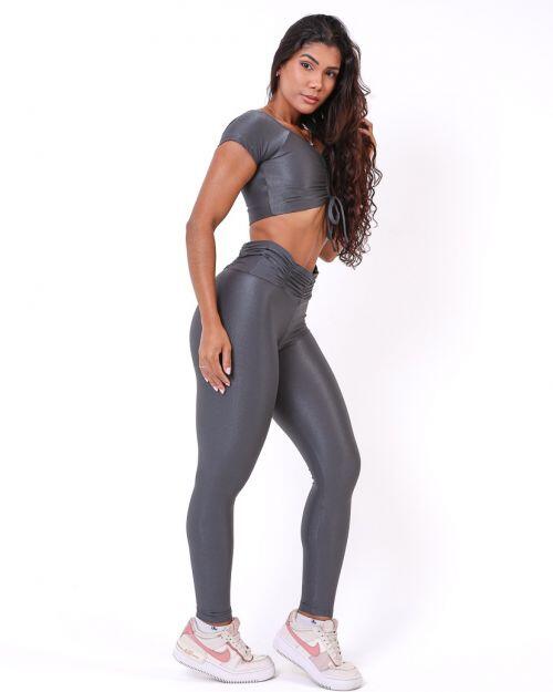 Conjunto Cal�a B�sica C�s Franzido Compress�o + Top Manguinha