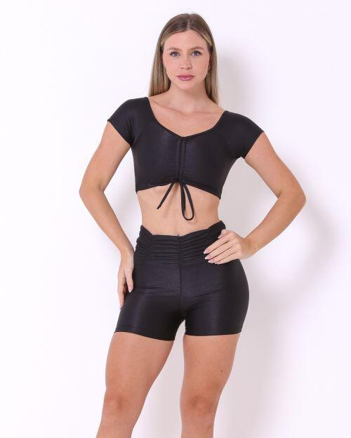 Conjunto Short Básico Cós Franzido Compressão + Top Manguinha