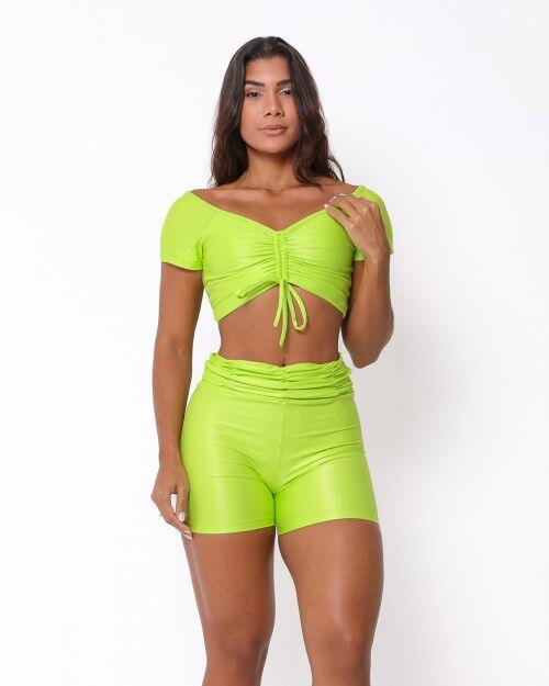 Conjunto Short B�sico C�s Franzido Compress�o + Top Manguinha