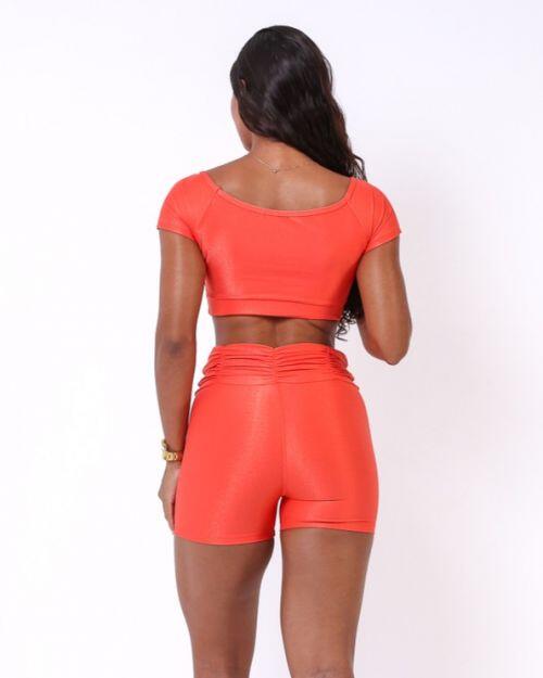 Conjunto Short Básico Cós Franzido Compressão + Top Manguinha