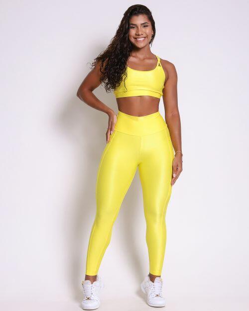 Conjunto Cal�a Legging B�sica Bolso Compress�o + Top Lu