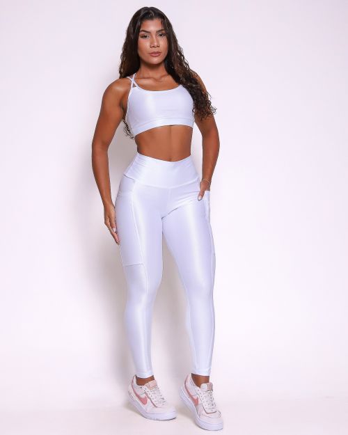 Conjunto Cal�a Legging B�sica Bolso Compress�o + Top Lu