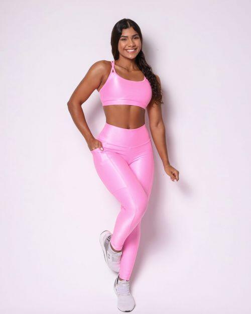 Conjunto Cal�a Legging B�sica Bolso Compress�o + Top Lu