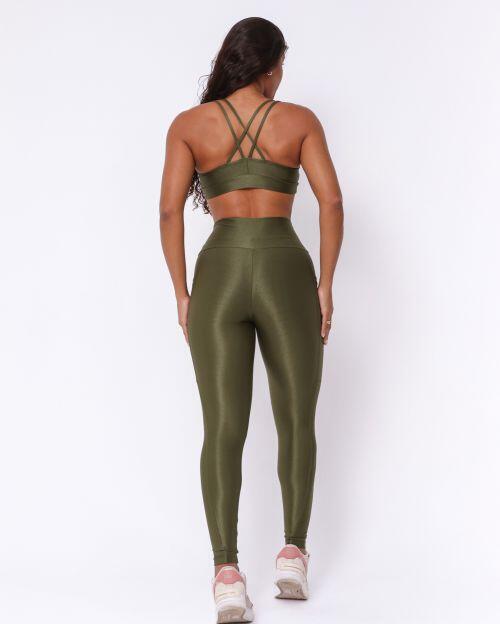 Conjunto Cal�a Legging B�sica Bolso Compress�o + Top Lu