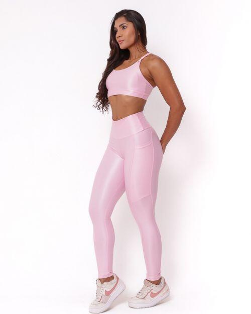 Conjunto Cal�a Legging B�sica Bolso Compress�o + Top Lu