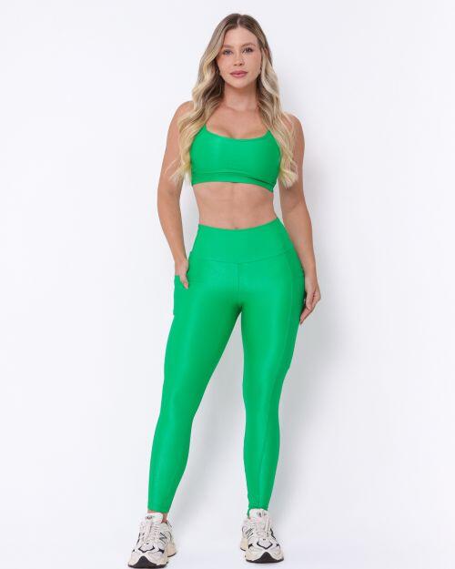 Conjunto Cal�a Legging B�sica Bolso Compress�o + Top Lu