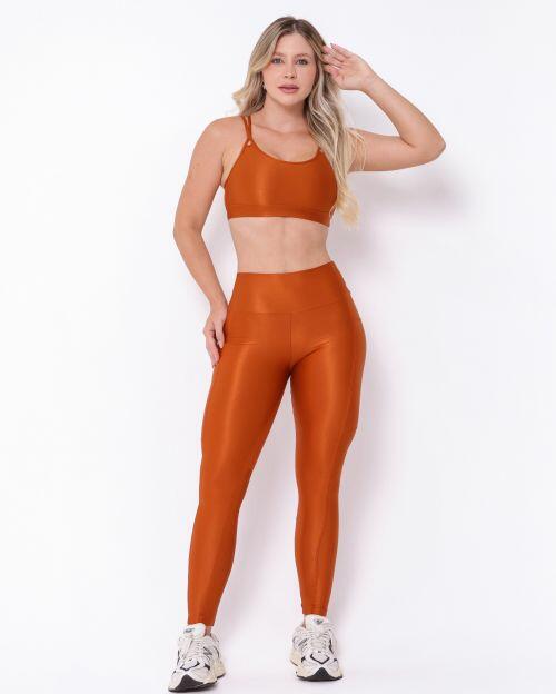 Conjunto Cal�a Legging B�sica Bolso Compress�o + Top Lu