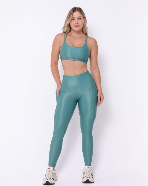 Conjunto Calça Legging Básica Bolso Compressão + Top Lu