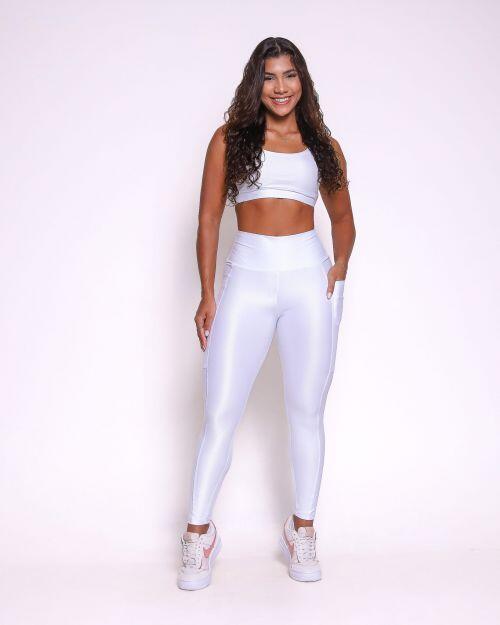 Conjunto Cal�a Legging B�sica Bolso Compress�o + Top Lu