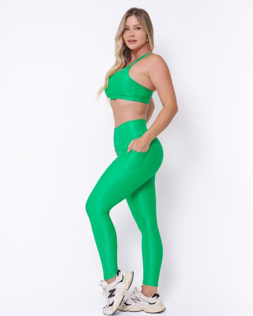 Conjunto Cal�a Legging B�sica Bolso Compress�o + Top Lu