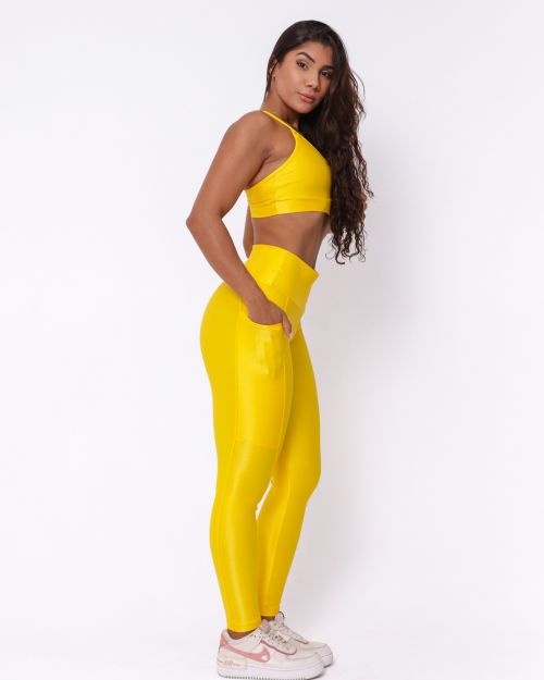 Conjunto Cal�a Legging B�sica Bolso Compress�o + Top Lu