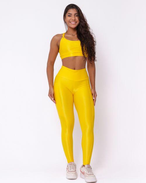 Conjunto Cal�a Legging B�sica Bolso Compress�o + Top Lu