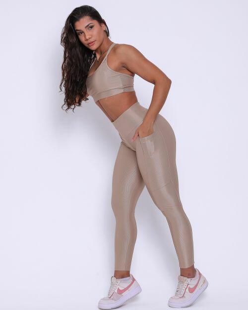 Conjunto Cal�a Legging B�sica Bolso Compress�o + Top Lu