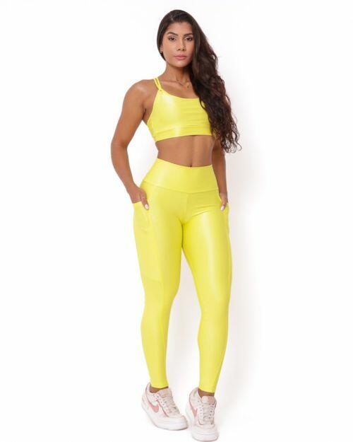 Conjunto Cal�a Legging B�sica Bolso Compress�o + Top Lu