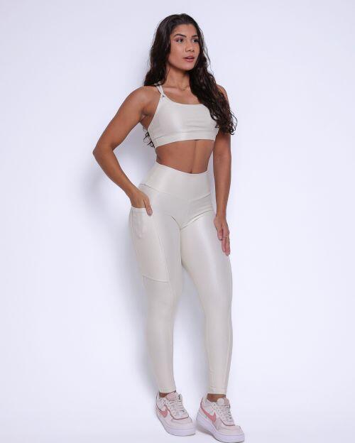 Conjunto Cal�a Legging B�sica Bolso Compress�o + Top Lu