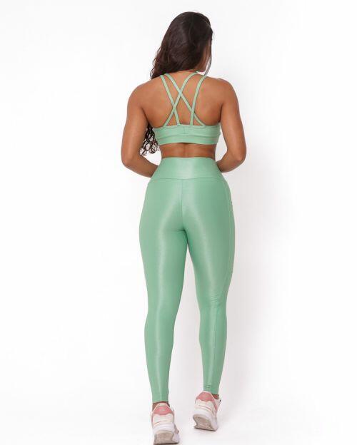 Conjunto Cal�a Legging B�sica Bolso Compress�o + Top Lu