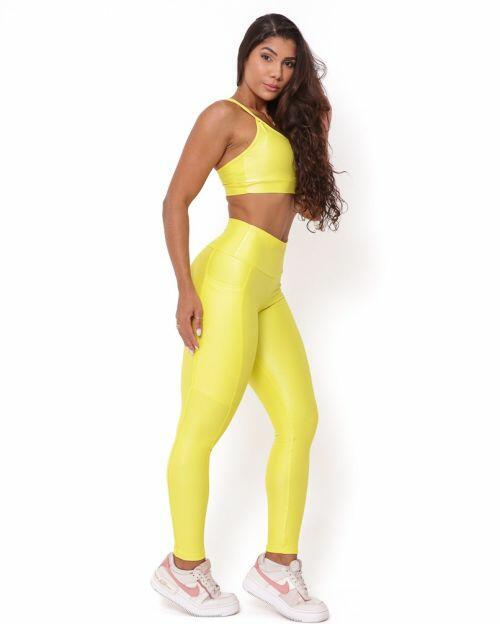 Conjunto Cal�a Legging B�sica Bolso Compress�o + Top Lu