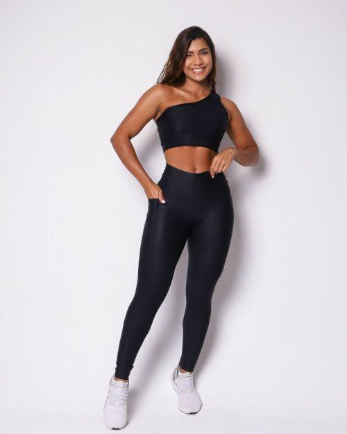 Conjunto Calça Legging Básica Bolso Compressão + Top Paloma