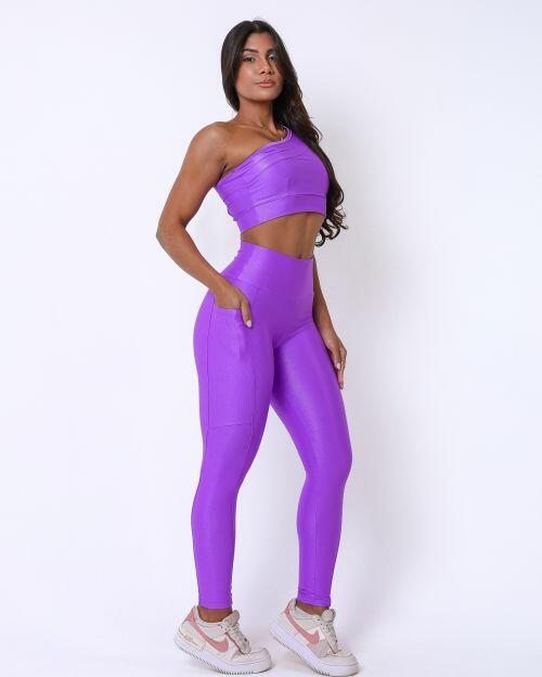 Conjunto Calça Legging Básica Bolso Compressão + Top Paloma