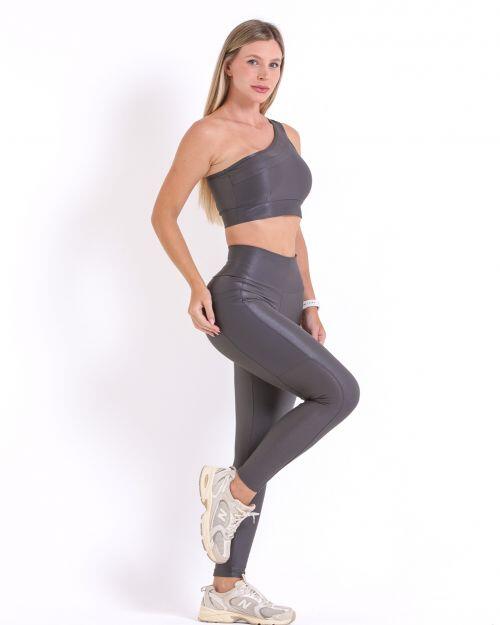 Conjunto Calça Legging Básica Bolso Compressão + Top Paloma