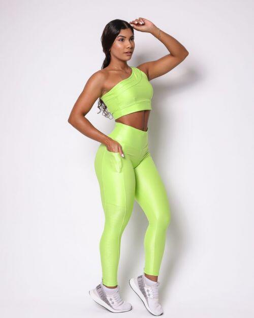 Conjunto Calça Legging Básica Bolso Compressão + Top Paloma