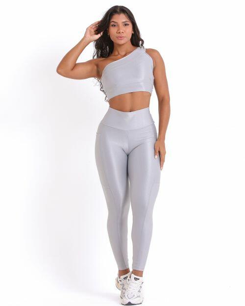Conjunto Calça Legging Básica Bolso Compressão + Top Paloma
