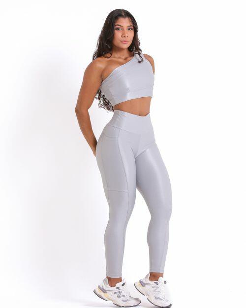 Conjunto Calça Legging Básica Bolso Compressão + Top Paloma